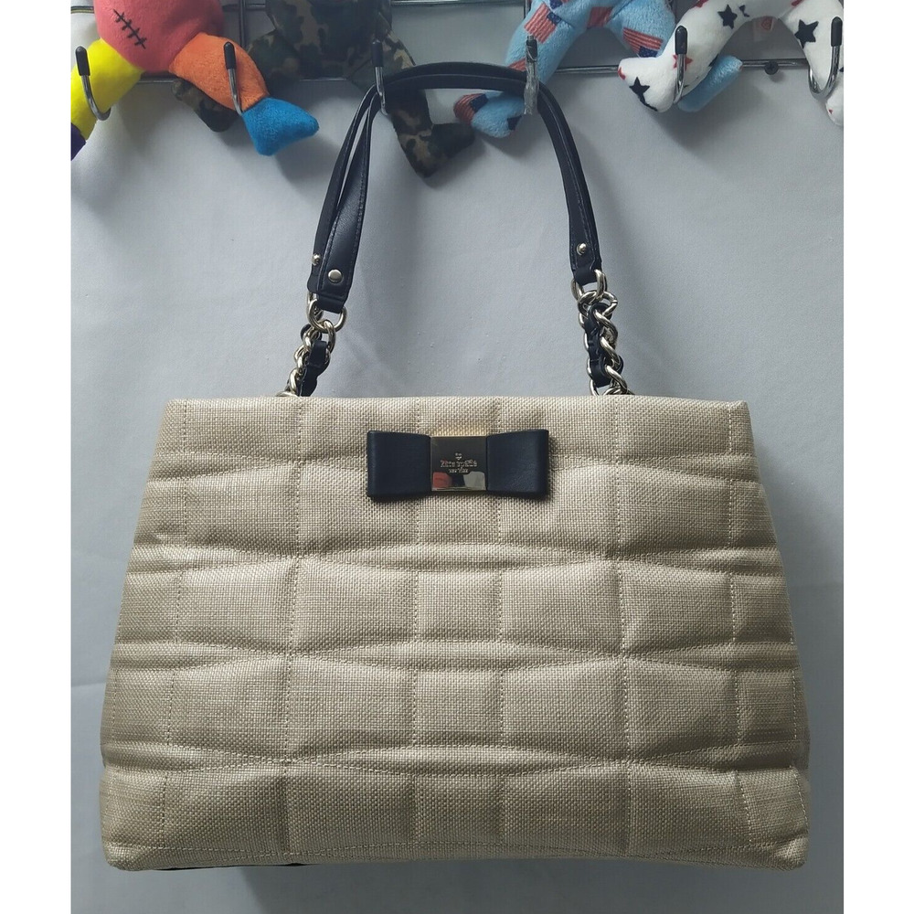 Kate Spade Veranda Place Quilted Bow Straw Chain Strap Satchel Shoulder Bag - Picture 8 of 16